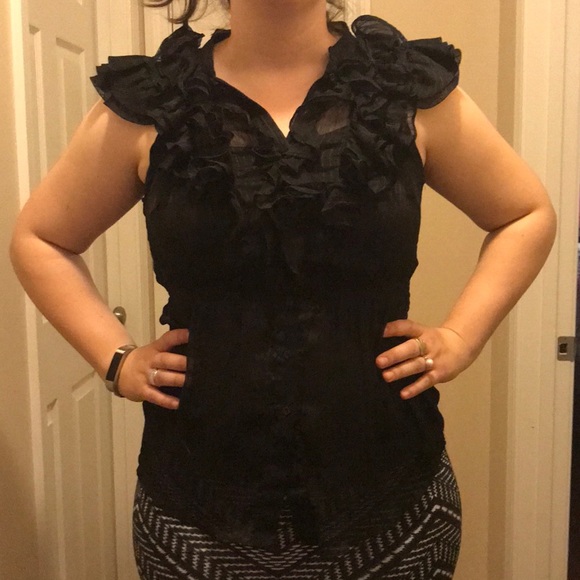 BCBG Black sleeveless, sheer ruffle top - Picture 1 of 8